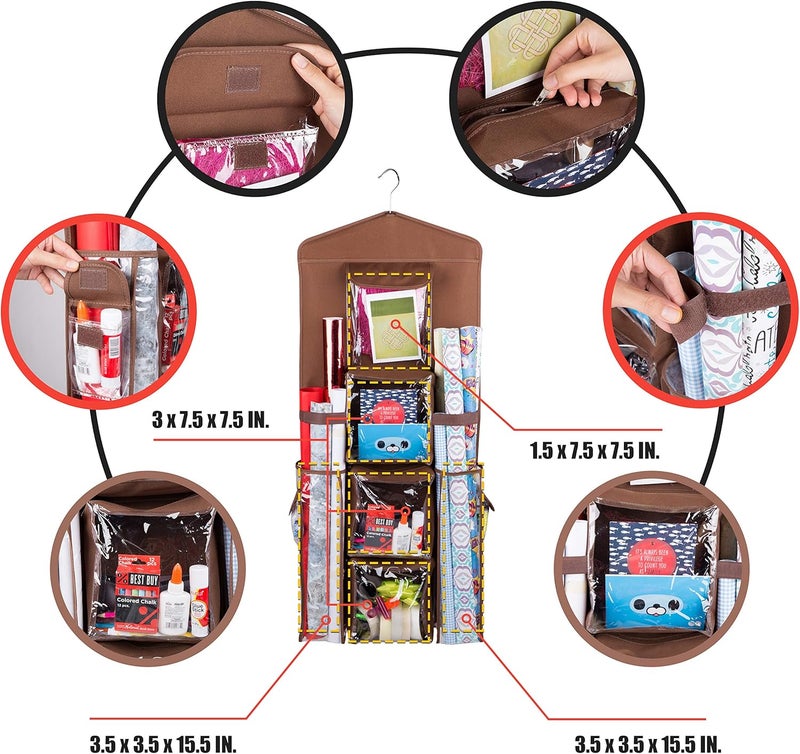 Regal Bazaar Double-Sided Hanging Gift Bag and Gift Wrap Organizer (Brown) - Image 5